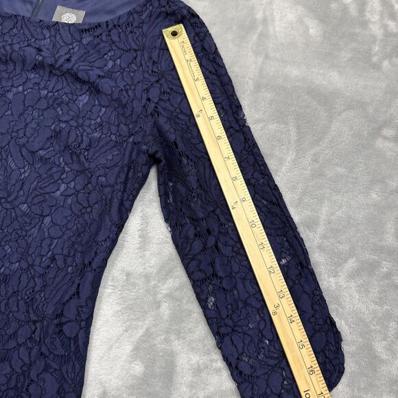 Vince Camuto Women’s Size 4 Sheath Dress Navy Blue Lace 3/4 Sleeve Cocktail - Picture 3 of 7